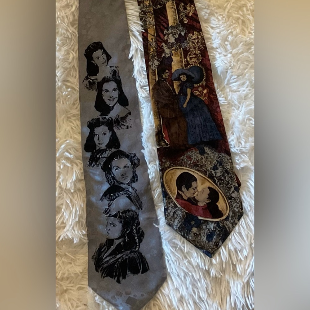 Gone with the Wind Neckties 2 NWOT but Vtg 100% Silk Collectible Corpcore